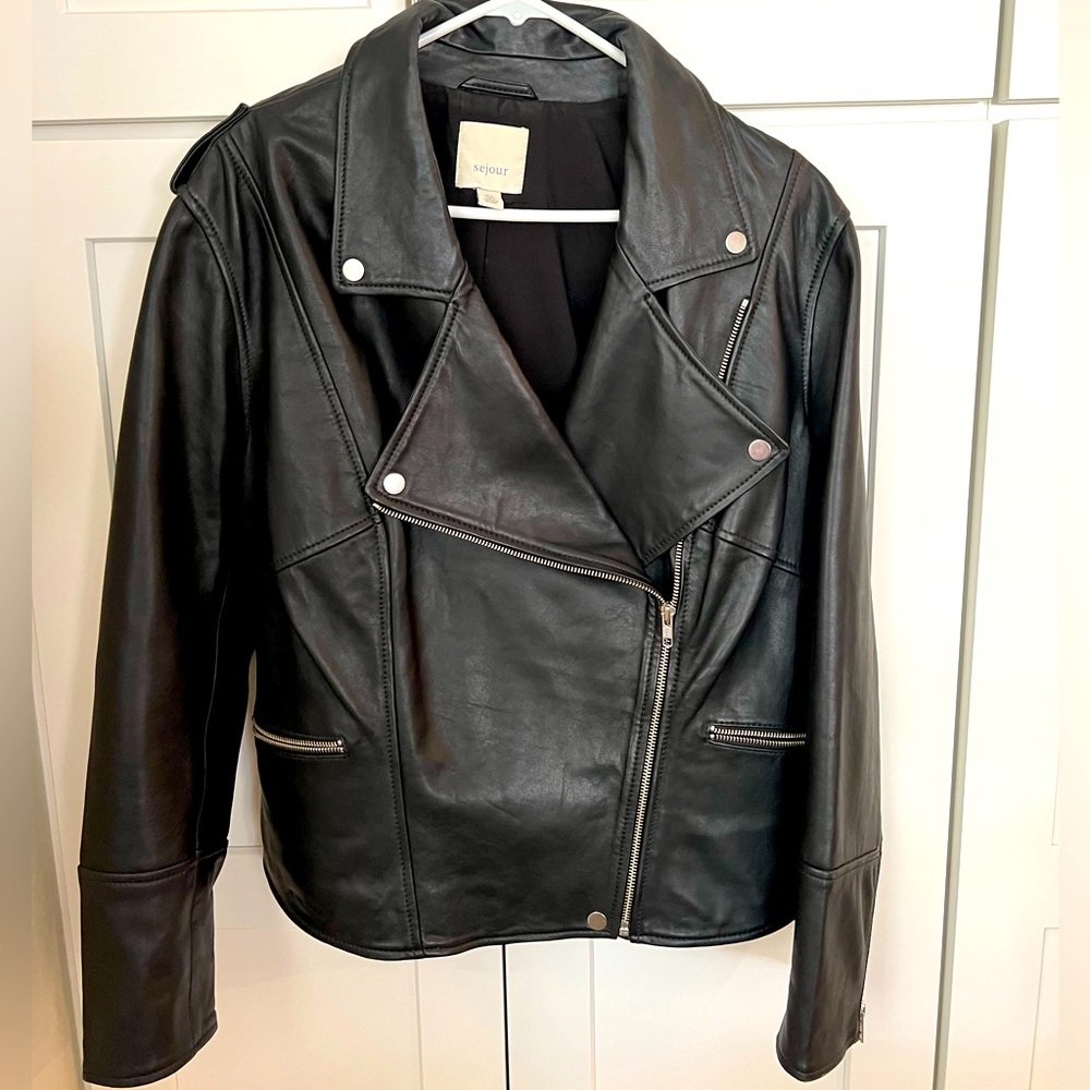 NWOT Sejour black leather moto jacket; size 16W; never worn; great buy